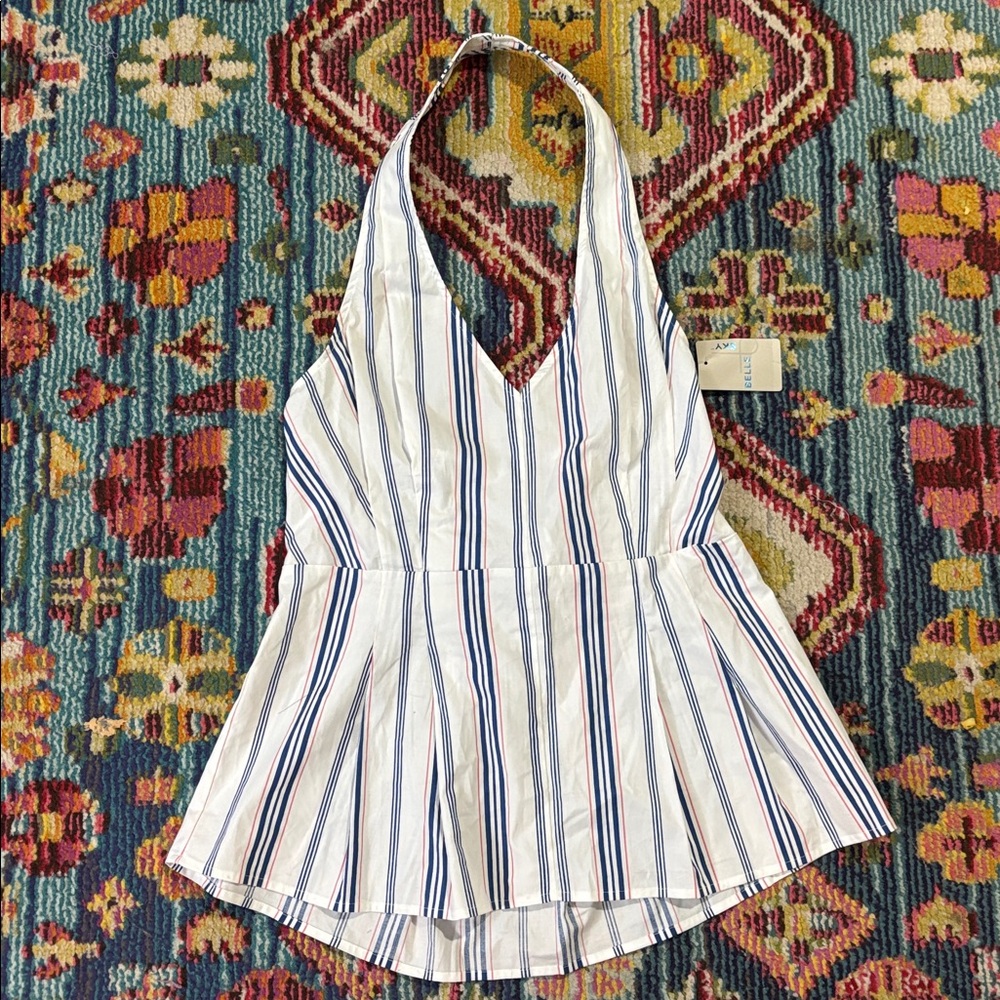 Belle Sky Viva Stripe Cotton Halter Sleeveless Top NWT Size M